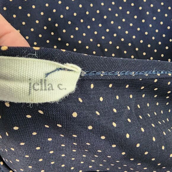 Jella C Womens Top Size XL Blue Tan Polka Dots Off the Shoulder Spaghetti Straps - Picture 7 of 8